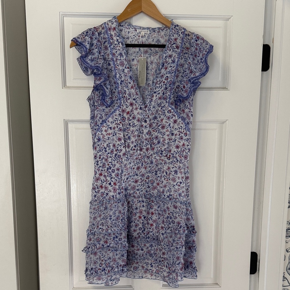 Poupette St. Barth Blue and White Floral Ruffle Dress